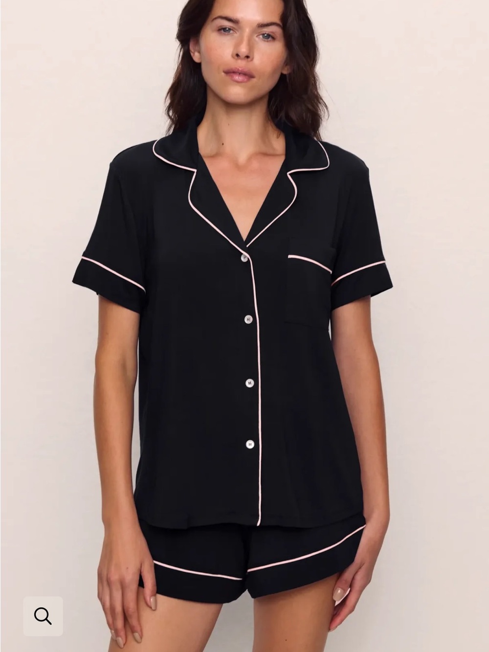 Eberjey Black Short-Sleeve Relaxed Pajama Set with White Piping